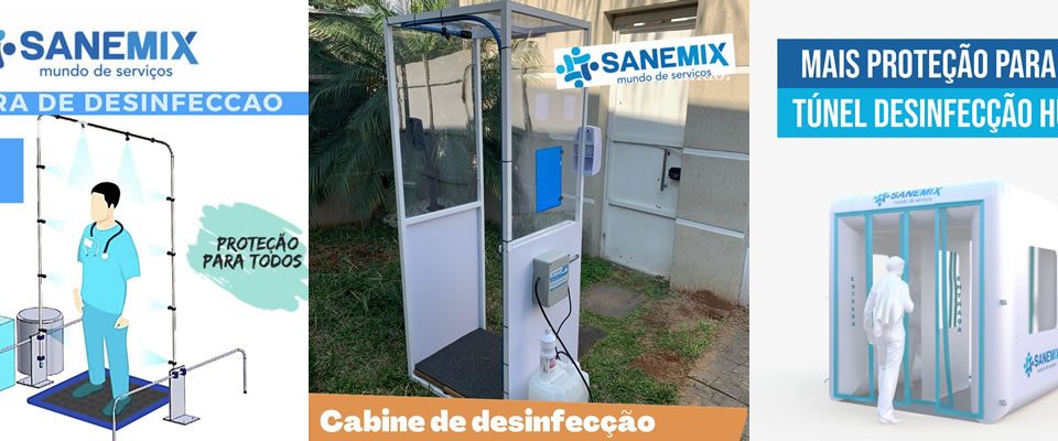 Arco, túnel e cabine de desinfecção